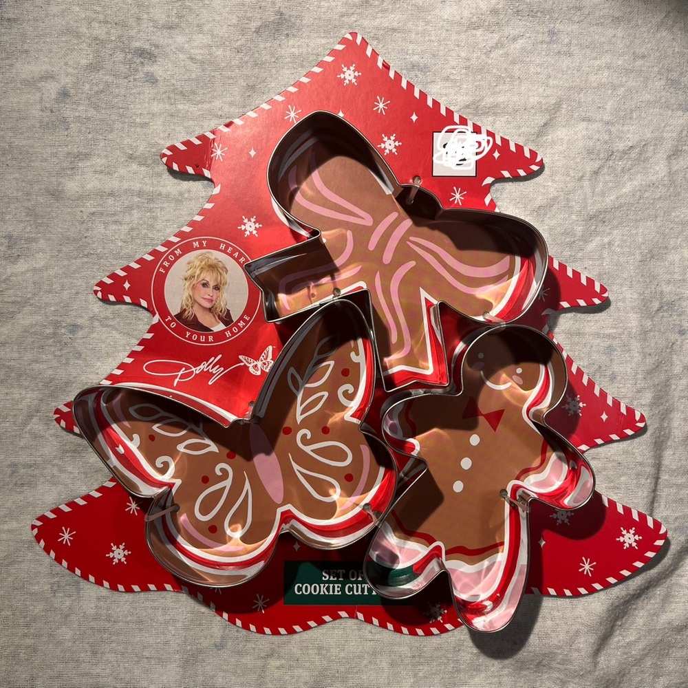 3 Dolly Parton Dg Christmas Cookie Cutter SET Gingerbread Man Butterfly Bow New